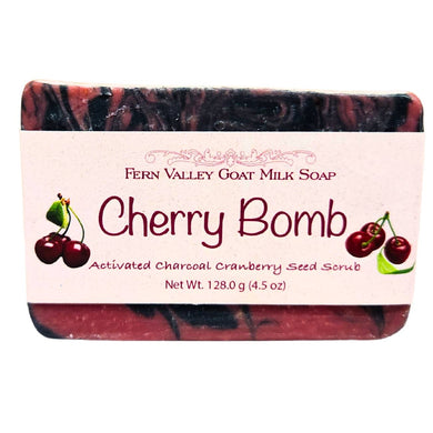 Natural Goat Milk Soap | Charcoal and Cranberry Seed Scrub | Cherry Bomb